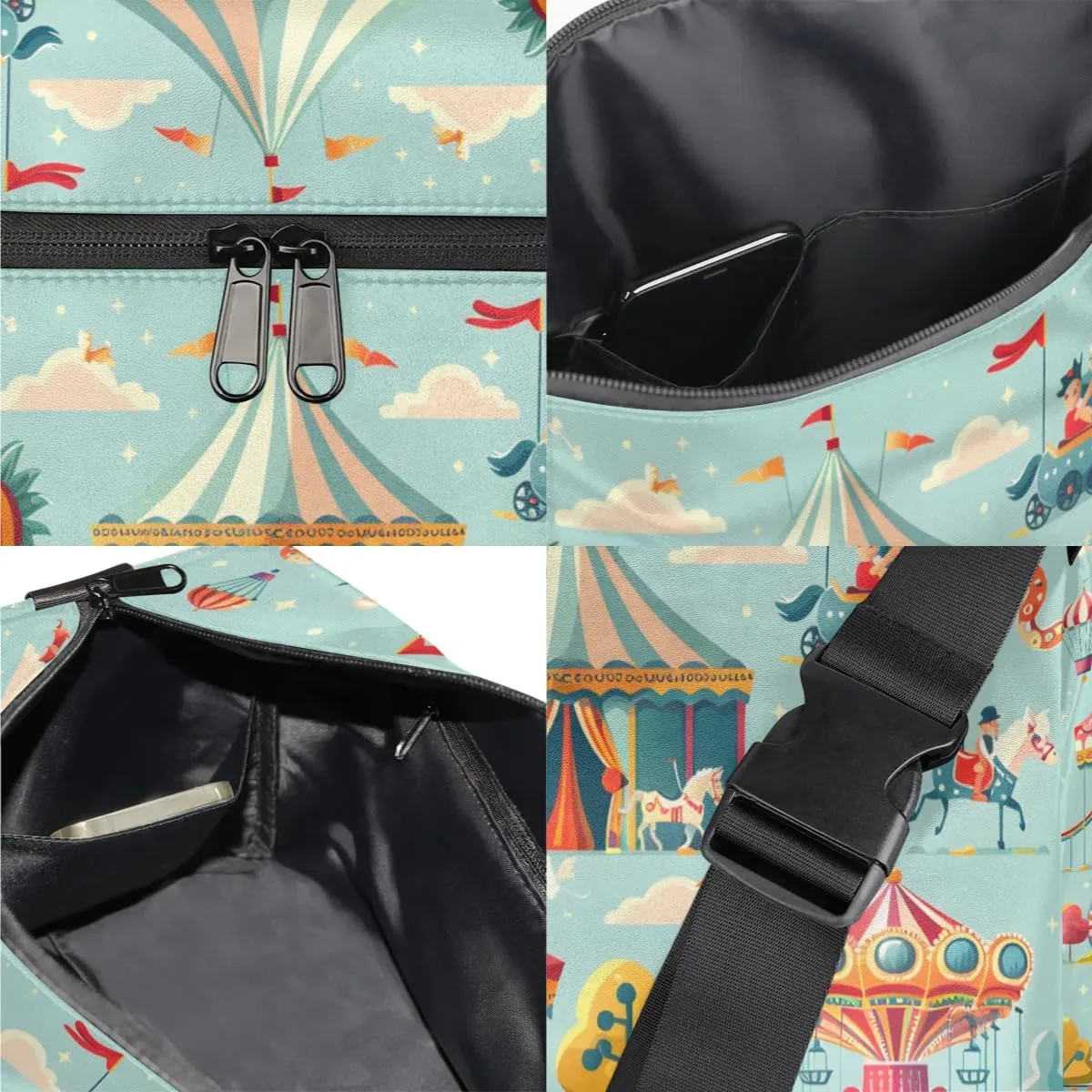 Weekend Bag Amusement Park Cute Lightweight Carry On Duffel Bag Waterproof Gym Bag Pu Leather Duffle Bag for Workout Travel Sport
