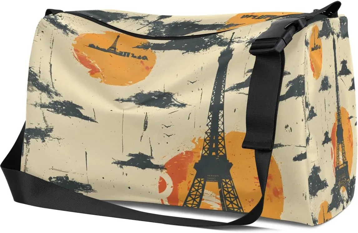Weekend Bag Eiffel Tower Romance Printing Lightweight Carry On Duffel Bag Waterproof Gym Bag Pu Leather Duffle Bag for Workout Travel Sport
