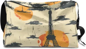 Weekend Bag Eiffel Tower Romance Printing Lightweight Carry On Duffel Bag Waterproof Gym Bag Pu Leather Duffle Bag for Workout Travel Sport