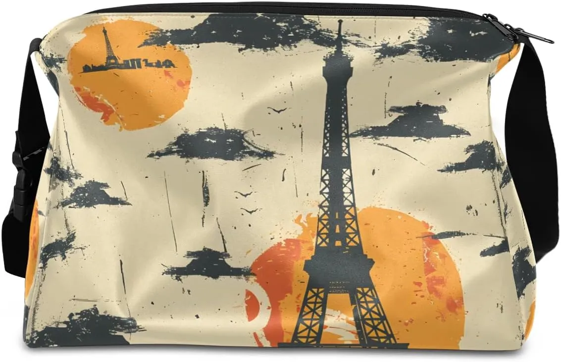Weekend Bag Eiffel Tower Romance Printing Lightweight Carry On Duffel Bag Waterproof Gym Bag Pu Leather Duffle Bag for Workout Travel Sport
