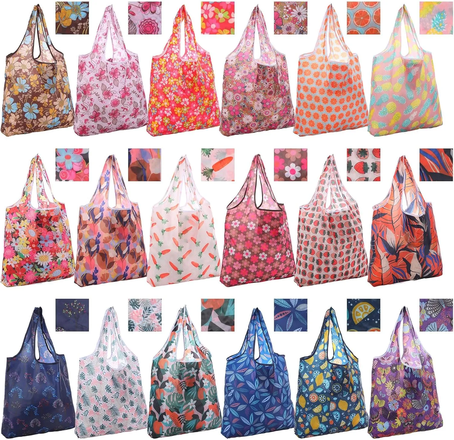 Weewooday 18 Pieces Foldable Reusable Shopping Bags Machine Washable Grocery Bags Waterproof