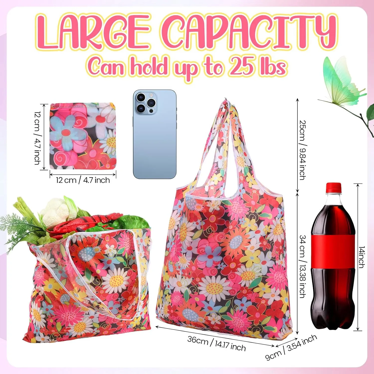 Weewooday 18 Pieces Foldable Reusable Shopping Bags Machine Washable Grocery Bags Waterproof