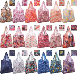 Weewooday 18 Pieces Foldable Reusable Shopping Bags Machine Washable Grocery Bags Waterproof