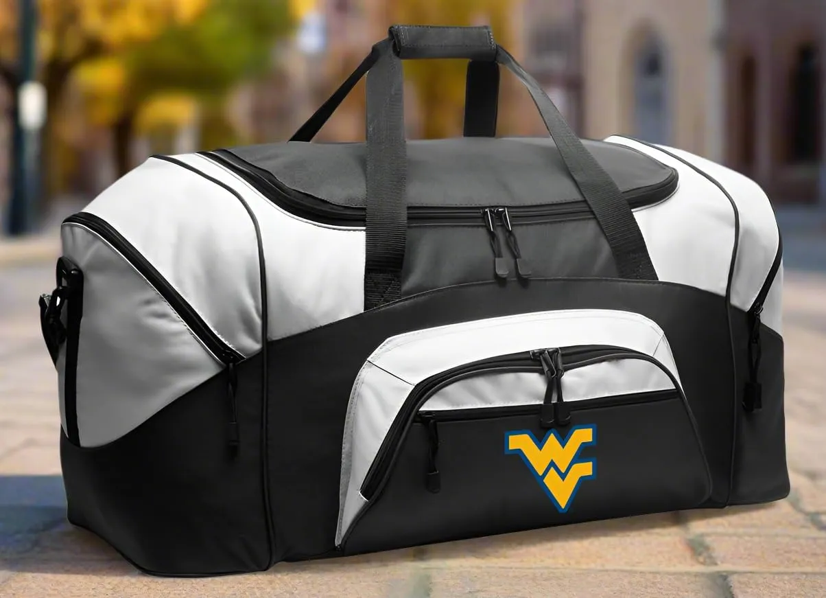 West Virginia University Duffel Bag LARGE WVU Suitcase or Gym Sports Gear Bag (Black)