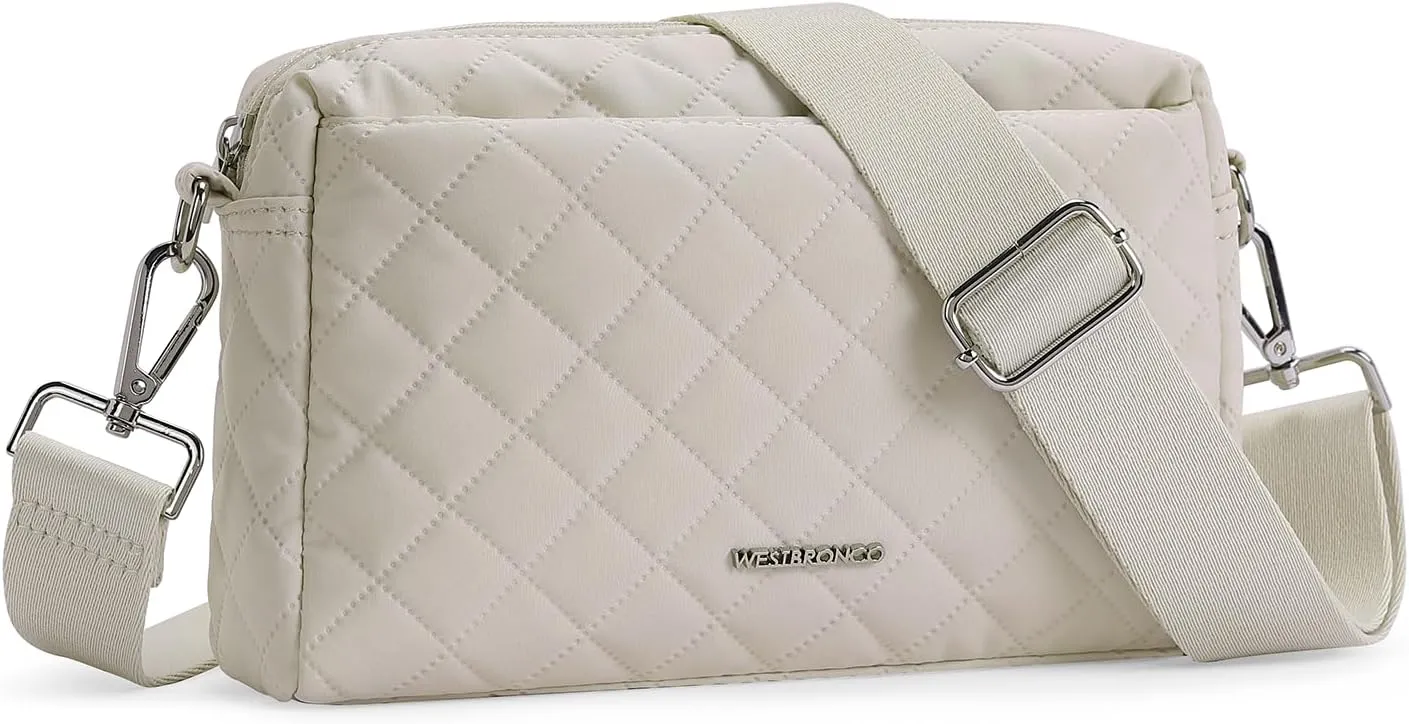 WESTBRONCO Quilted Crossbody Bags for Women Small Crossbody Purse Nylon Lightweight Shoulder Handbags with Adjustable Strap