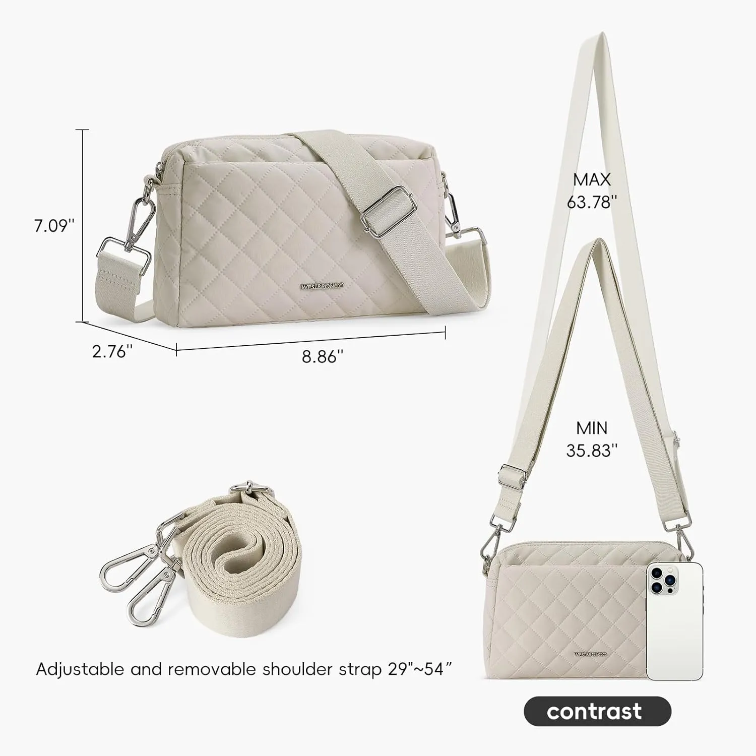 WESTBRONCO Quilted Crossbody Bags for Women Small Crossbody Purse Nylon Lightweight Shoulder Handbags with Adjustable Strap