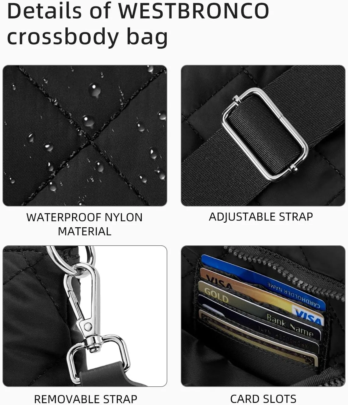WESTBRONCO Small Crossbody Bags for Women Nylon with Adjustable Strap, Mini Crossbody Purse, Shoulder Bag Traveling Workout