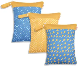 Wet Dry Bags for Baby Cloth Diapers - Waterproof Reusable Washable Travel Bags, Gym Bag, Pool, Daycare Soiled Baby Items Yoga Gym Bag for Swimsuits & Wet Clothes 3pcs/set（Blue&Flower