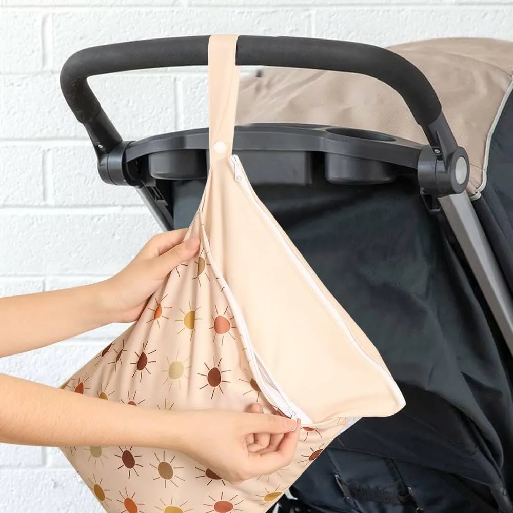 Wet Dry Bags for Baby Cloth Diapers - Waterproof Reusable Washable Travel Bags, Gym Bag, Pool, Daycare Soiled Baby Items Yoga Gym Bag for Swimsuits & Wet Clothes 3pcs/set（Pink&Flower