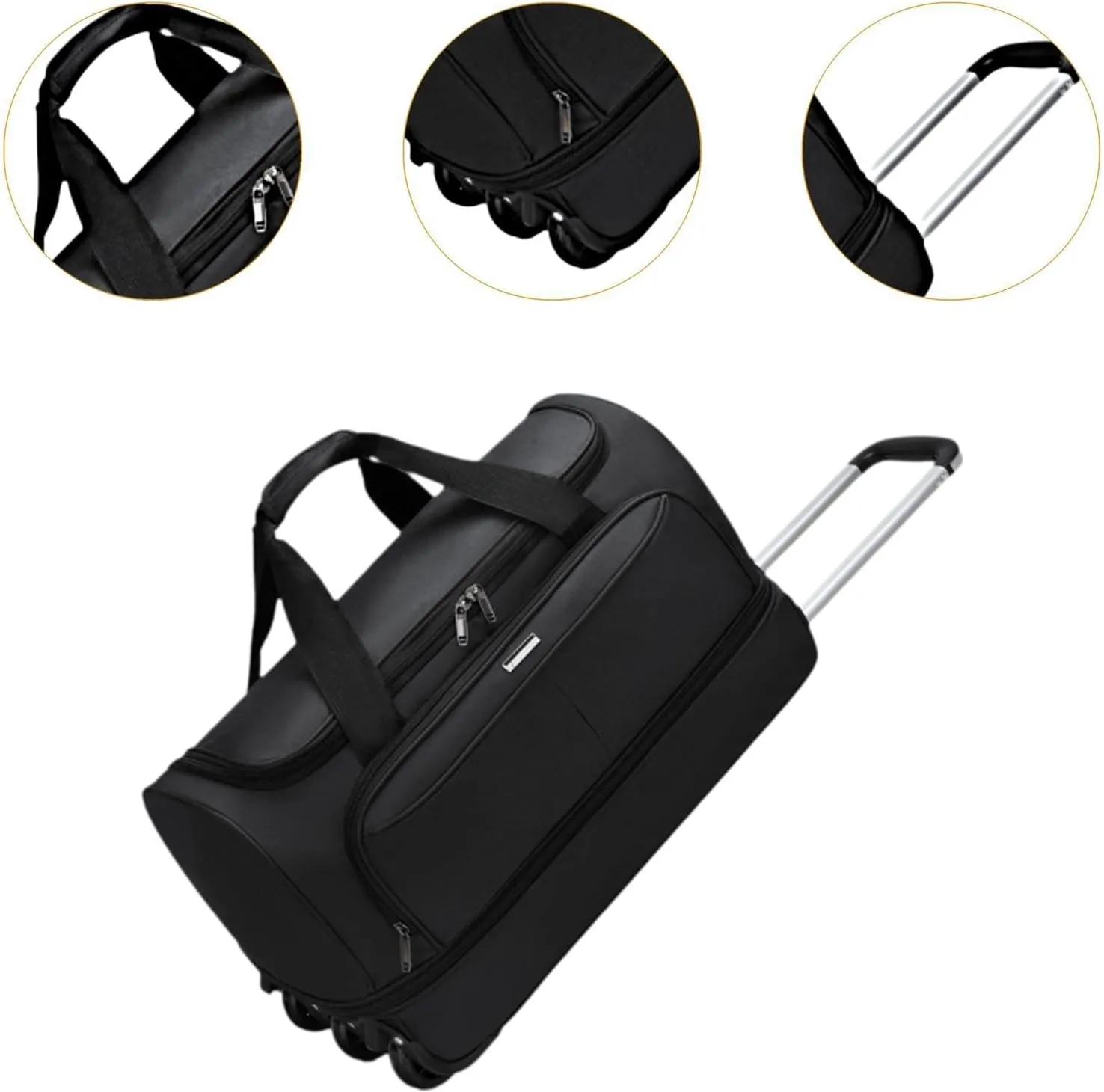 Wheeled Duffel Bag Suitcase Carrier Heavy Duty Rolling Garment Bag Trolley Bag for Picnic Traveling Outdoor Men Business Trip, black, M