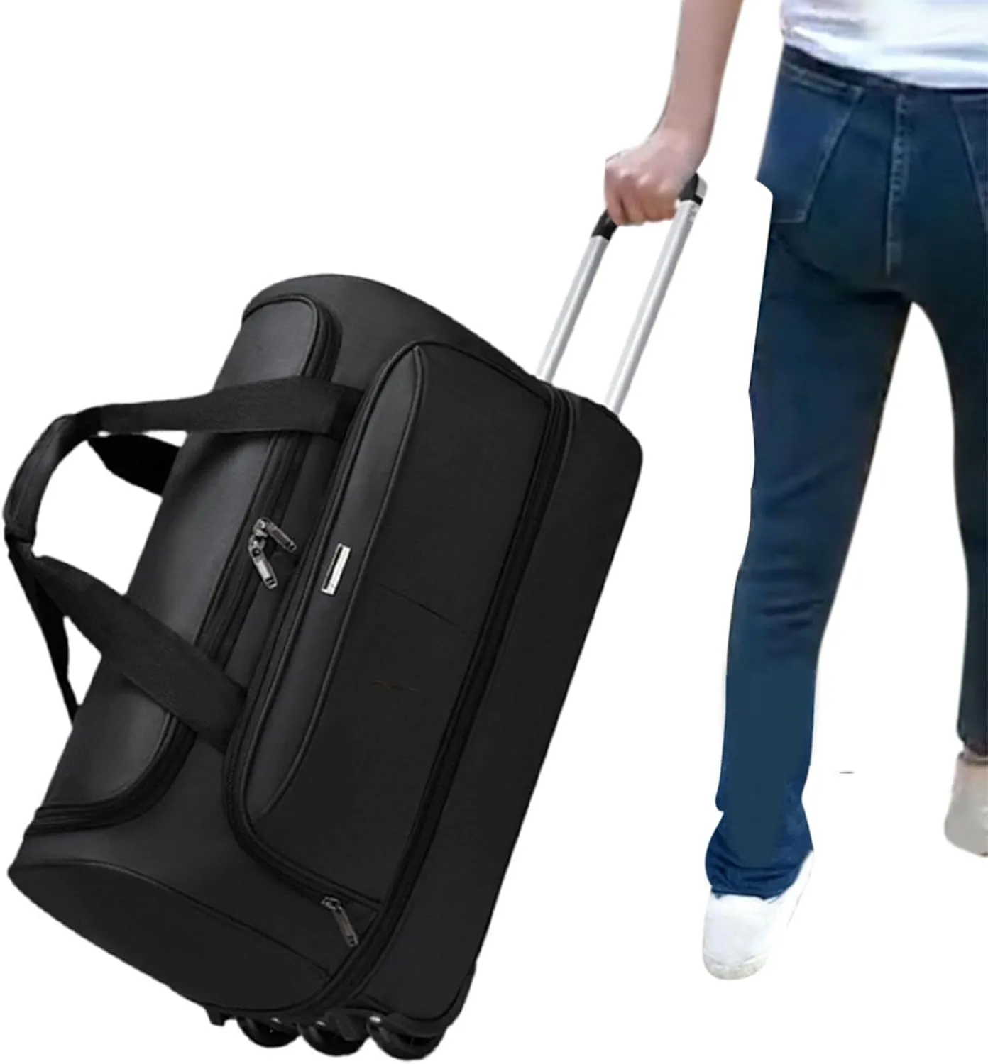 Wheeled Duffel Bag Suitcase Carrier Heavy Duty Rolling Garment Bag Trolley Bag for Picnic Traveling Outdoor Men Business Trip, black, M