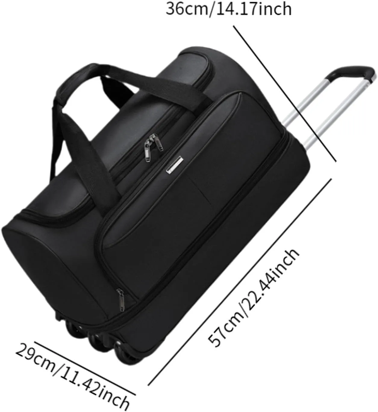 Wheeled Duffel Bag Suitcase Carrier Heavy Duty Rolling Garment Bag Trolley Bag for Picnic Traveling Outdoor Men Business Trip, black, M
