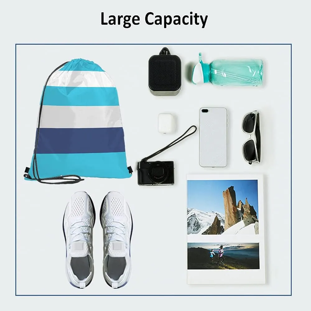 White Blue Stripes Drawstring Bags Backpack Bag Colorful Striped Pattern Modern Fashion Design Art Sport Gym Sack Drawstring Bag String Bag Yoga Bag for Men Women