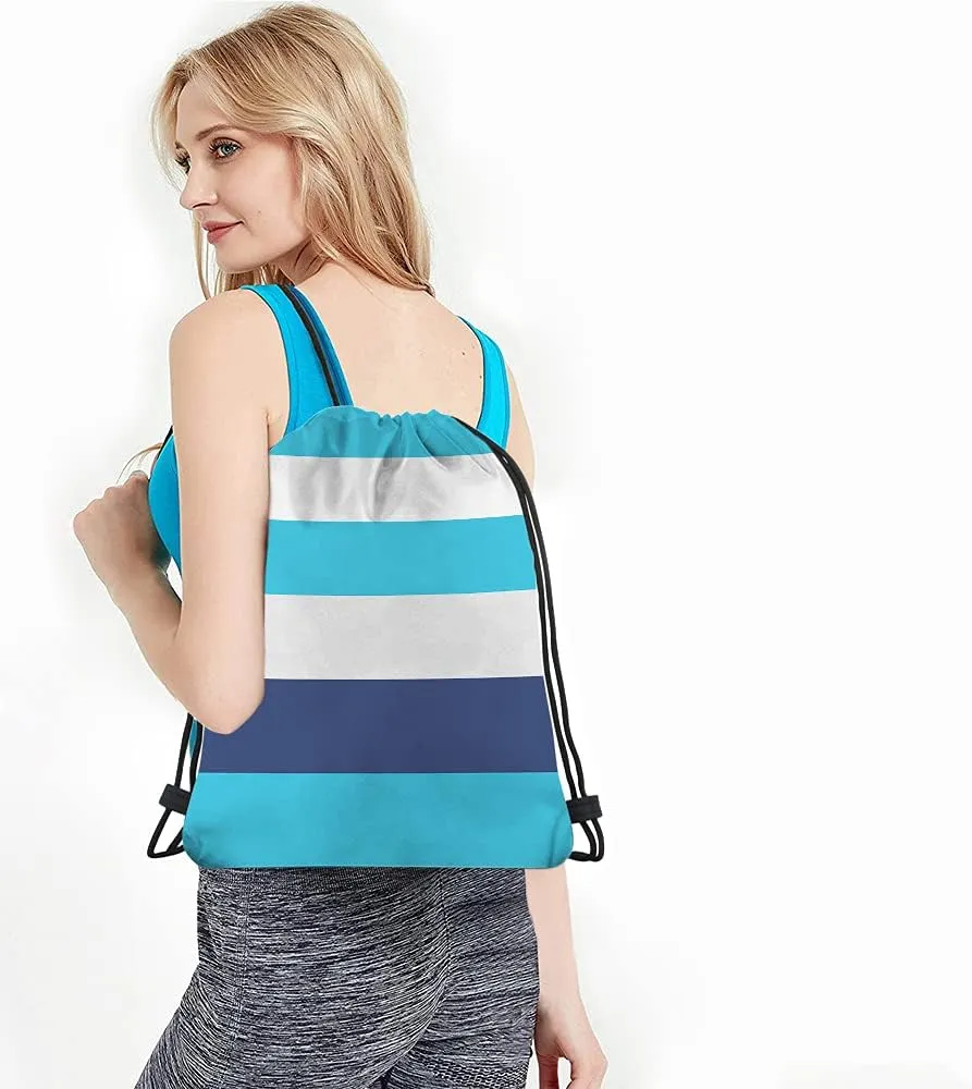 White Blue Stripes Drawstring Bags Backpack Bag Colorful Striped Pattern Modern Fashion Design Art Sport Gym Sack Drawstring Bag String Bag Yoga Bag for Men Women