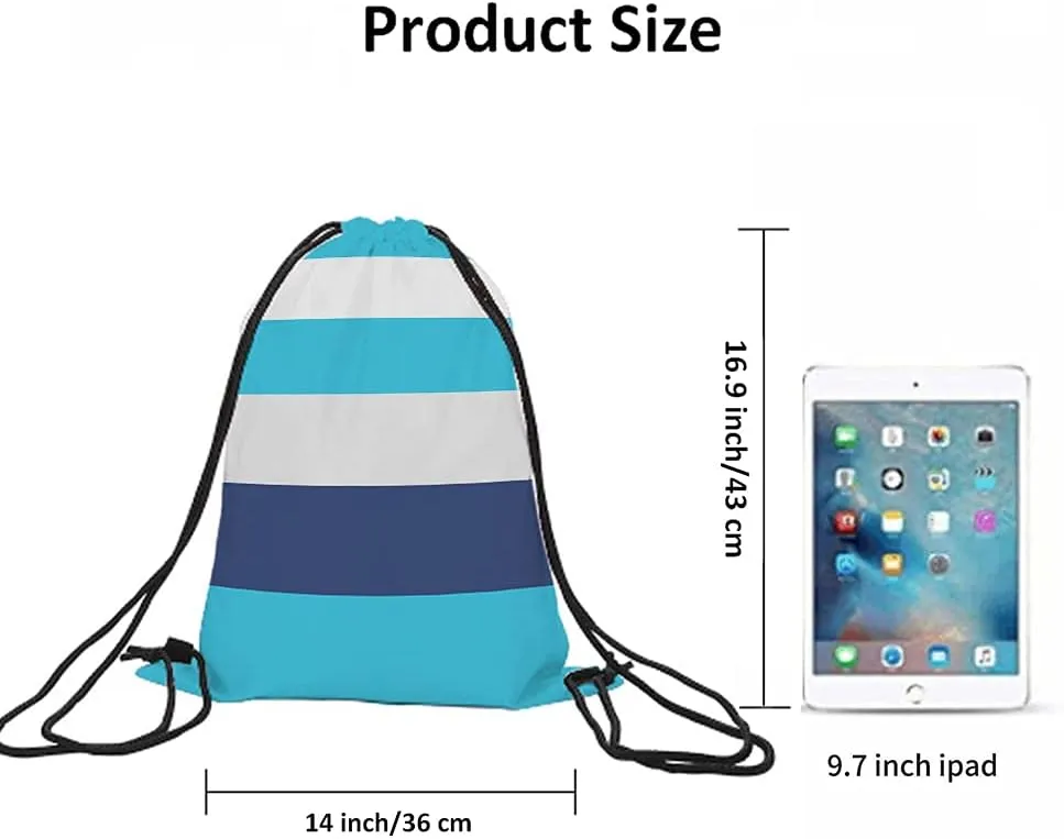 White Blue Stripes Drawstring Bags Backpack Bag Colorful Striped Pattern Modern Fashion Design Art Sport Gym Sack Drawstring Bag String Bag Yoga Bag for Men Women