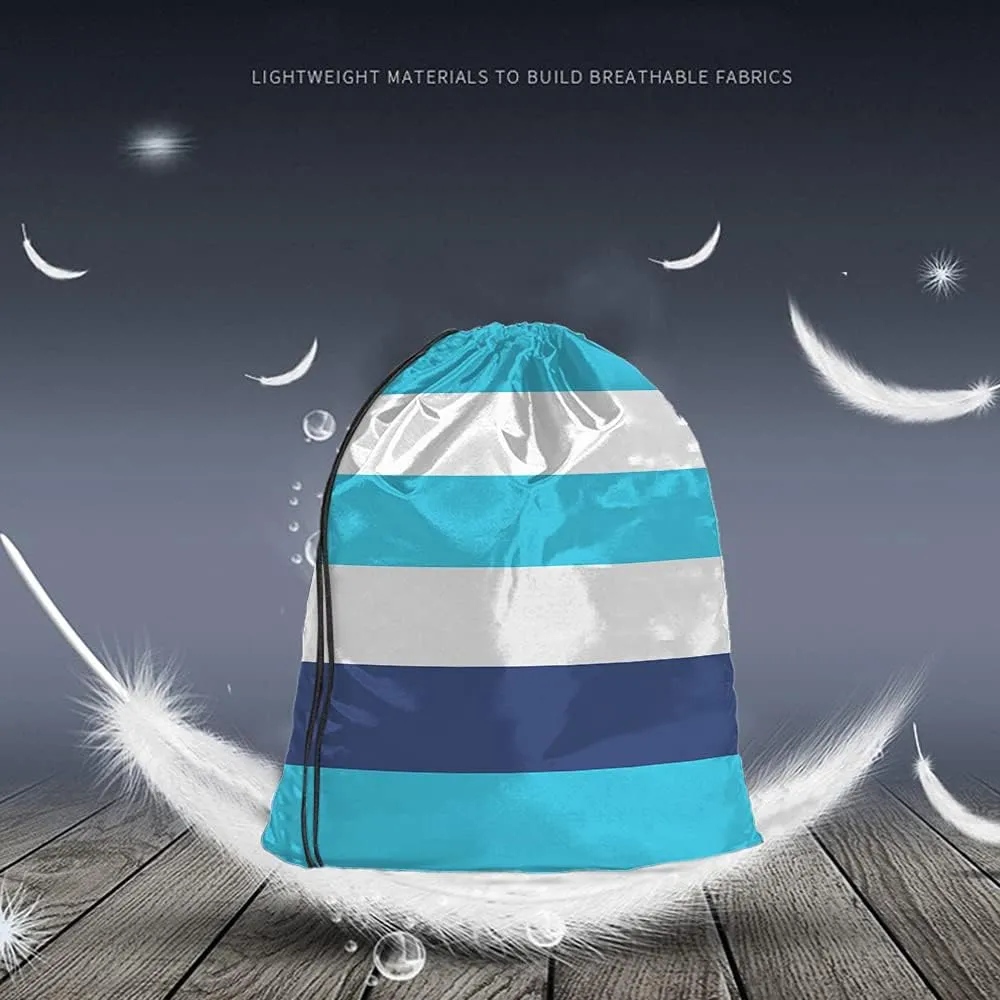 White Blue Stripes Drawstring Bags Backpack Bag Colorful Striped Pattern Modern Fashion Design Art Sport Gym Sack Drawstring Bag String Bag Yoga Bag for Men Women