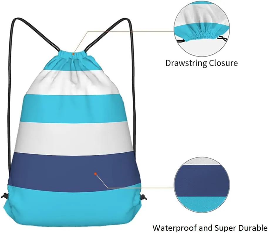 White Blue Stripes Drawstring Bags Backpack Bag Colorful Striped Pattern Modern Fashion Design Art Sport Gym Sack Drawstring Bag String Bag Yoga Bag for Men Women