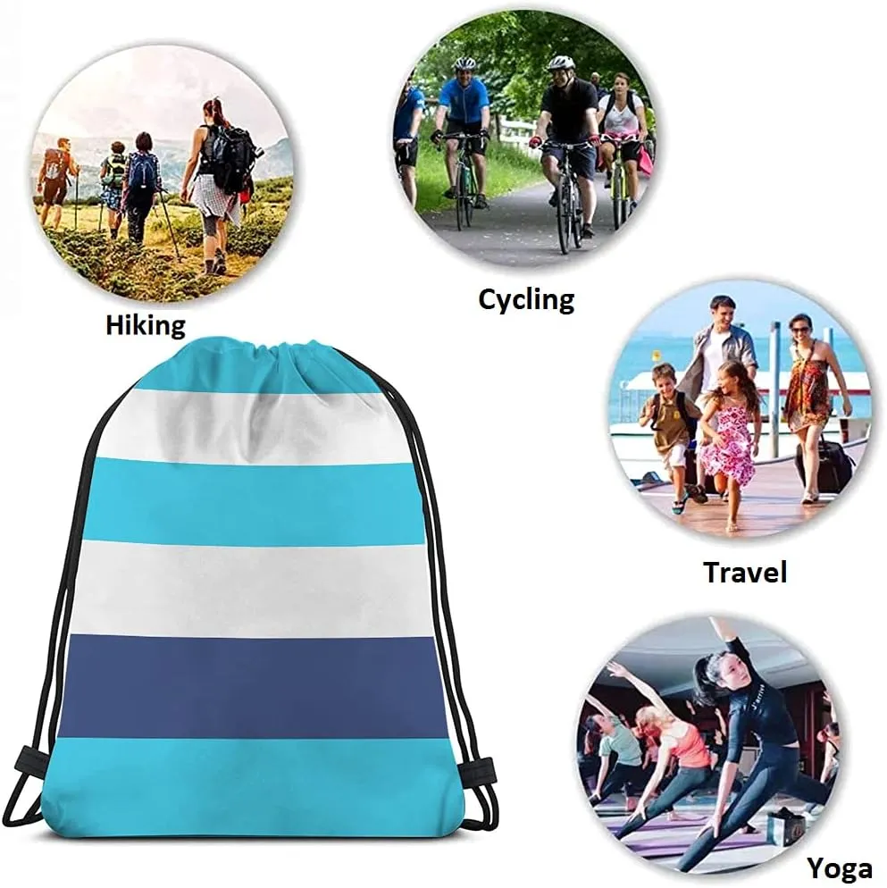 White Blue Stripes Drawstring Bags Backpack Bag Colorful Striped Pattern Modern Fashion Design Art Sport Gym Sack Drawstring Bag String Bag Yoga Bag for Men Women