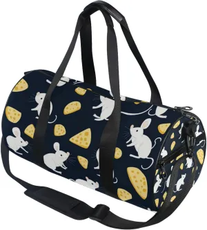White Mice and Yellow Cheese Gym Duffle Bag Women Men Sports Fitness Bag for Travel Workout Gymnastics Dance Ballet