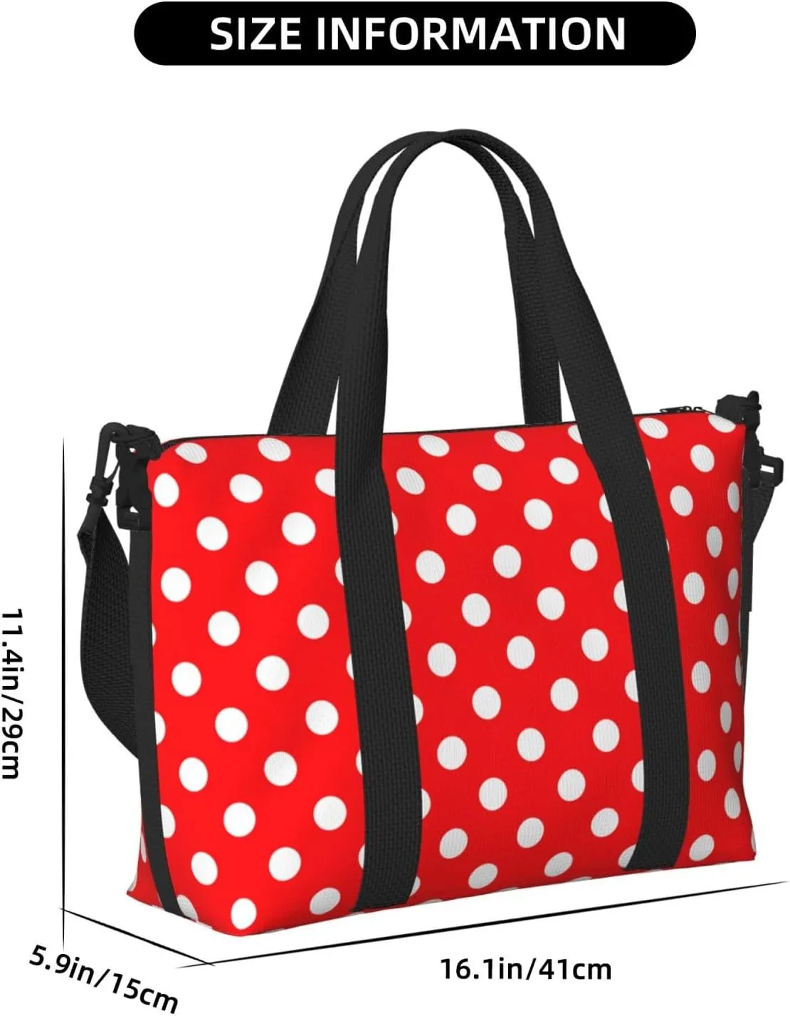 White Polka Dot Travel Duffel Bags for Women Men, Sports Training Gym Bag Dance Bag with Adjustable Shoulder Strap Red Background Weekender Overnight Bag