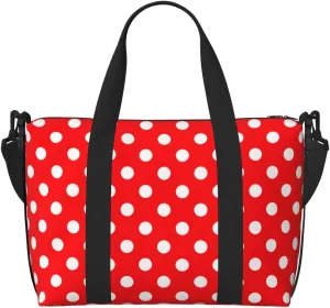 White Polka Dot Travel Duffel Bags for Women Men, Sports Training Gym Bag Dance Bag with Adjustable Shoulder Strap Red Background Weekender Overnight Bag