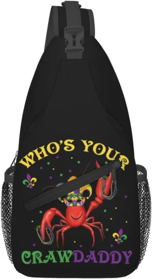 Who's Your Crawdaddy Mardi Gras Mask Beads Crawfish Sling Bag Crossbody Bag Chest Bags Travel Shoulder Backpack