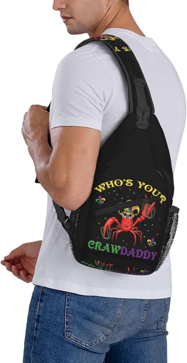 Who's Your Crawdaddy Mardi Gras Mask Beads Crawfish Sling Bag Crossbody Bag Chest Bags Travel Shoulder Backpack