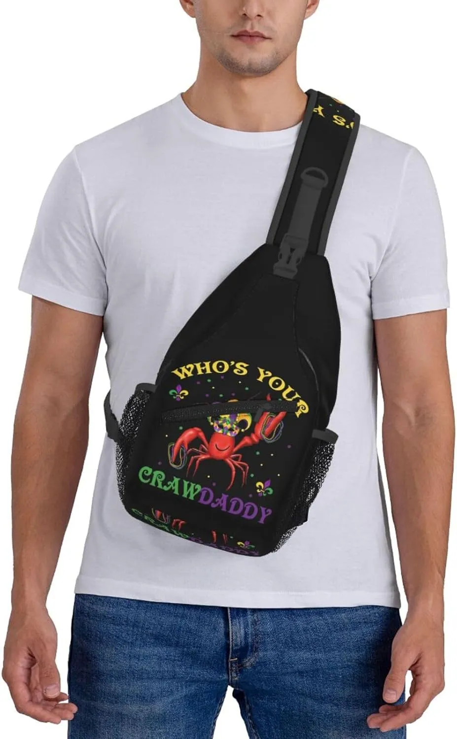 Who's Your Crawdaddy Mardi Gras Mask Beads Crawfish Sling Bag Crossbody Bag Chest Bags Travel Shoulder Backpack