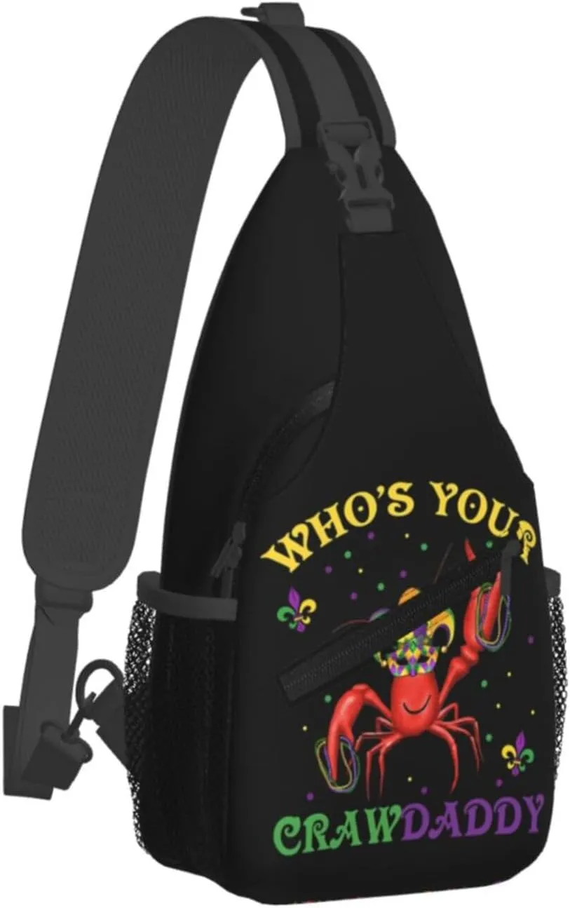 Who's Your Crawdaddy Mardi Gras Mask Beads Crawfish Sling Bag Crossbody Bag Chest Bags Travel Shoulder Backpack