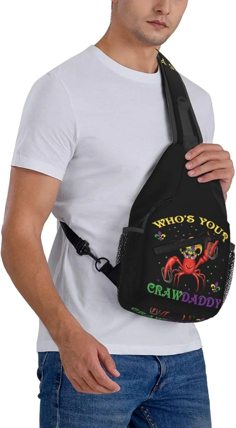 Who's Your Crawdaddy Mardi Gras Mask Beads Crawfish Sling Bag Crossbody Bag Chest Bags Travel Shoulder Backpack