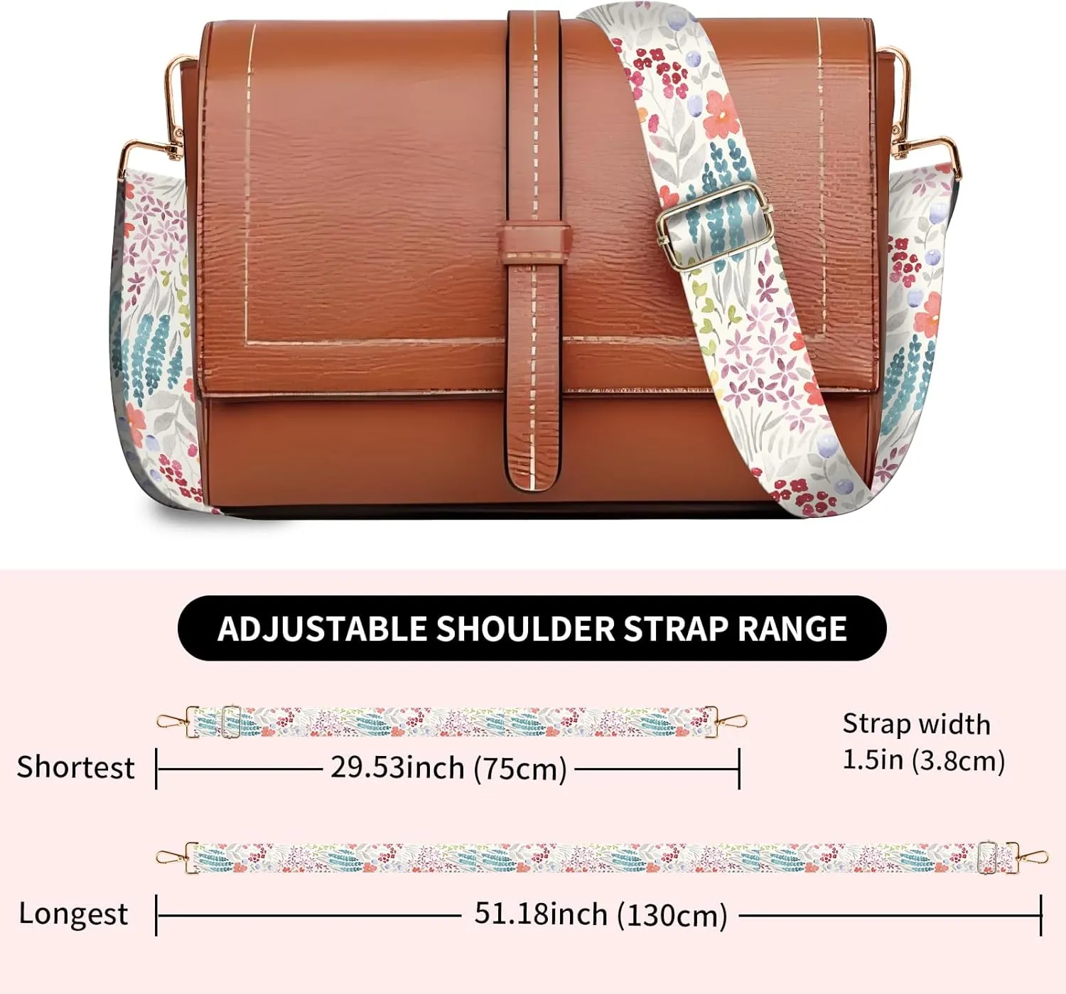 Wide Purse Strap Replacement Crossbody, Funny Shoulder Strap Adjustable, Cute Bag Strap for Women Guitar Purses Colorful Boho Flower Leaf