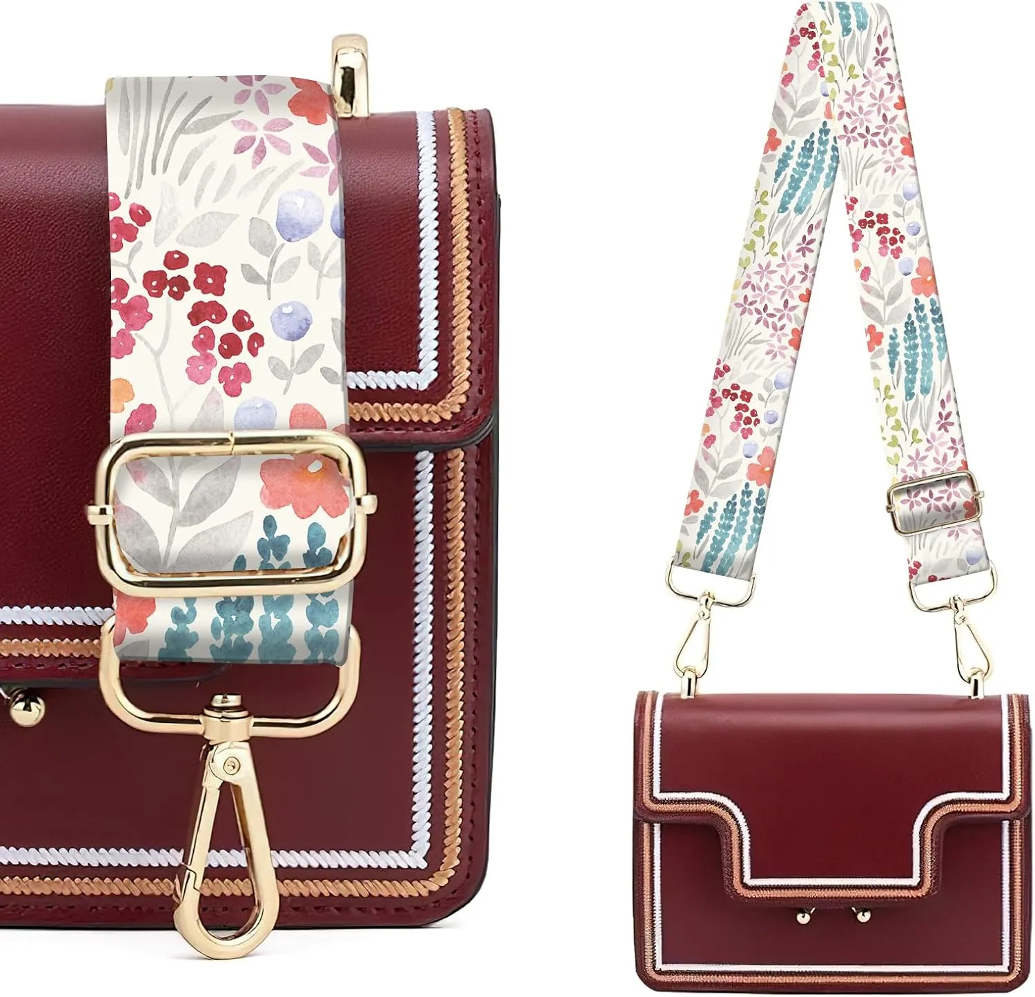 Wide Purse Strap Replacement Crossbody, Funny Shoulder Strap Adjustable, Cute Bag Strap for Women Guitar Purses Colorful Boho Flower Leaf