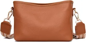 Wide Shoulder Strap Crossbody Small Square Bag Top-Grain Leather Single Shoulder Bag Casual Crossbody Bag