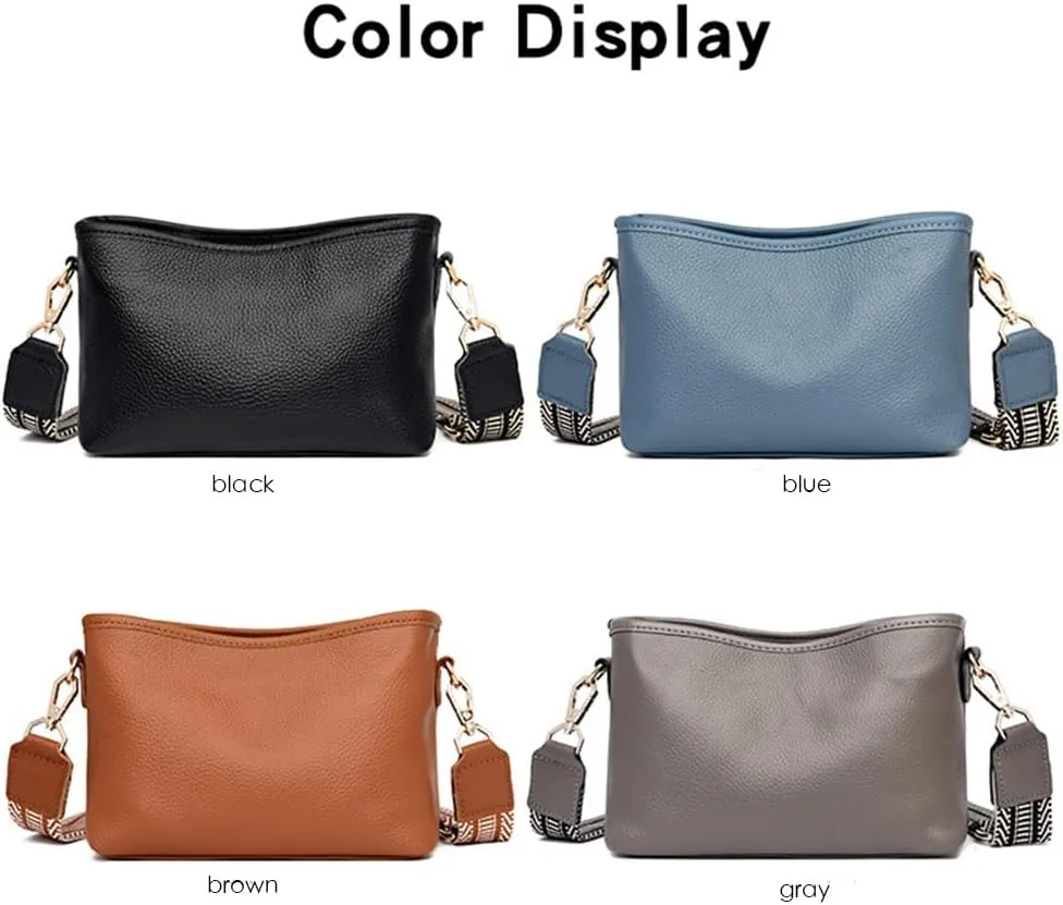 Wide Shoulder Strap Crossbody Small Square Bag Top-Grain Leather Single Shoulder Bag Casual Crossbody Bag