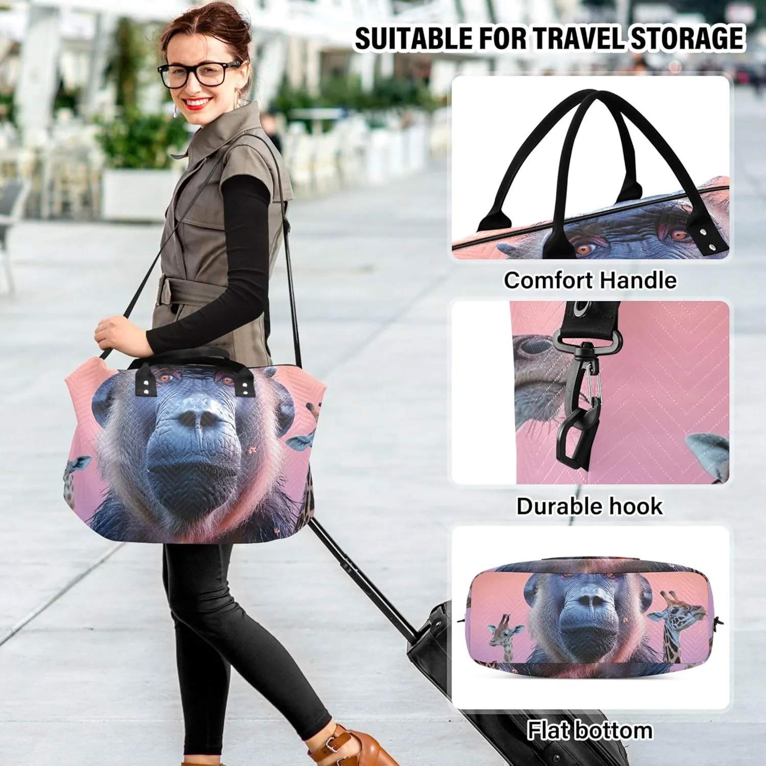 Wild Animals Baboon Duffel Bag Womens Makeup Bag Set of 2, Print Women Luggage Bag Carry on Bags