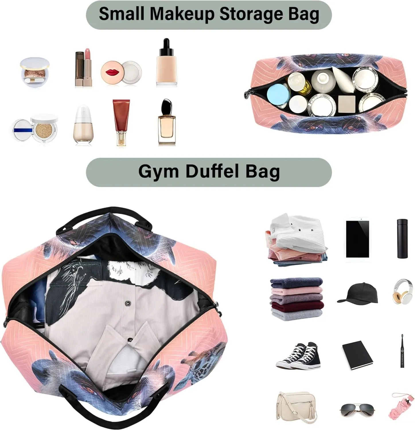 Wild Animals Baboon Duffel Bag Womens Makeup Bag Set of 2, Print Women Luggage Bag Carry on Bags
