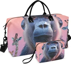 Wild Animals Baboon Duffel Bag Womens Makeup Bag Set of 2, Print Women Luggage Bag Carry on Bags