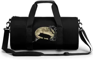 Wild Boar Hunting Hunter Gym Bag Cylindrical Sports Bag Travel Duffel Bag with Shoulder Strap