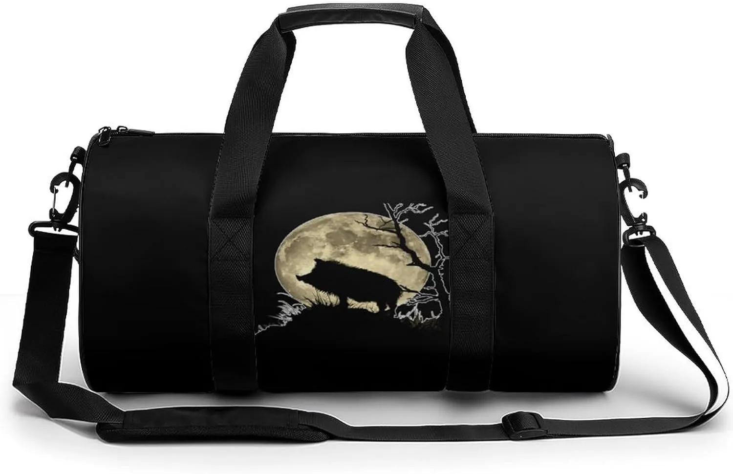 Wild Boar Hunting Hunter Gym Bag Cylindrical Sports Bag Travel Duffel Bag with Shoulder Strap