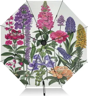 Windproof Travel Umbrella, Umbrella Small Compact, Auto Open Close, Backpack Purse Portable, Ideal for Women, Vintage Botanical Flowers