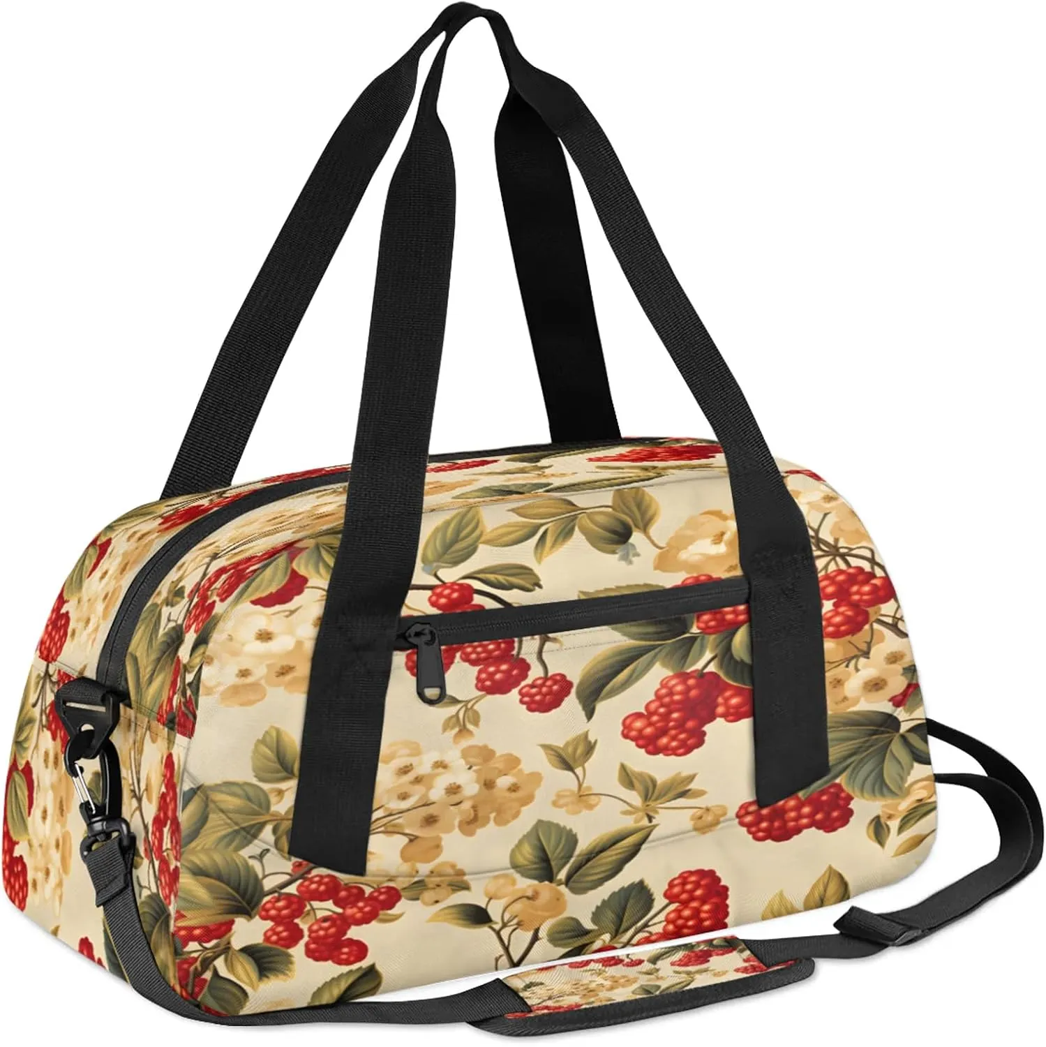 Winter Red Fruit Print Kids Duffel Bag Lightweight Waterproof Sports Gym Bag with Front Zipper Pocket Foldable Weekender Overnight Bag for School Practice Gymnastic Ballet