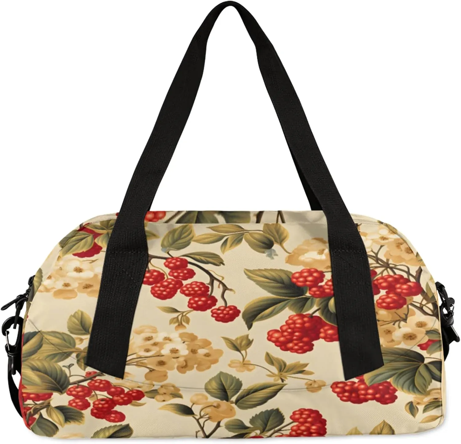 Winter Red Fruit Print Kids Duffel Bag Lightweight Waterproof Sports Gym Bag with Front Zipper Pocket Foldable Weekender Overnight Bag for School Practice Gymnastic Ballet