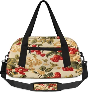 Winter Red Fruit Print Kids Duffel Bag Lightweight Waterproof Sports Gym Bag with Front Zipper Pocket Foldable Weekender Overnight Bag for School Practice Gymnastic Ballet