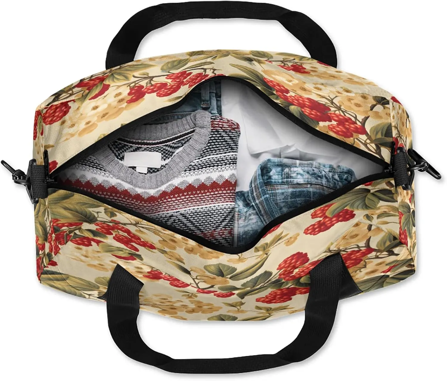 Winter Red Fruit Print Kids Duffel Bag Lightweight Waterproof Sports Gym Bag with Front Zipper Pocket Foldable Weekender Overnight Bag for School Practice Gymnastic Ballet