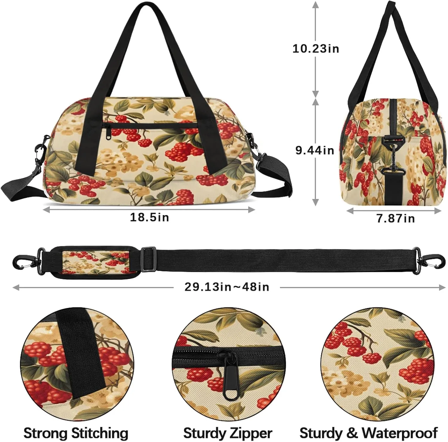 Winter Red Fruit Print Kids Duffel Bag Lightweight Waterproof Sports Gym Bag with Front Zipper Pocket Foldable Weekender Overnight Bag for School Practice Gymnastic Ballet