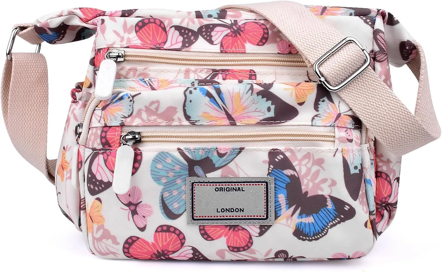 WITERY Crossboby Bag for Women - Waterproof Nylon Multi-Pocket Purse Floral Shoulder Bag Zipper Handbag Messenger Bag