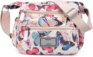 WITERY Crossboby Bag for Women - Waterproof Nylon Multi-Pocket Purse Floral Shoulder Bag Zipper Handbag Messenger Bag