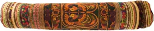 WitnyStore Yoga Mat Bag 30" Long Gold Brown Floral Pattern Full-length Zip Adjustable Strap Unique Exercise Fitness Accessory Multicolor Thai Design Cotton Bags For Carrying Regular Sized Mats