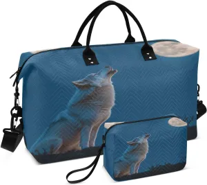 Wolf Moonnight Quiet Blue Travel Duffel Bag with Toiletry Bag Weekender Bag for Carry on Sports Gym Bag for Maternity Mommy Hospital