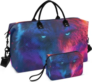 Wolf Starry Purple Travel Duffel Bag with Toiletry Bag Weekender Bag for Carry on Sports Gym Bag for Weekend Travel Sports